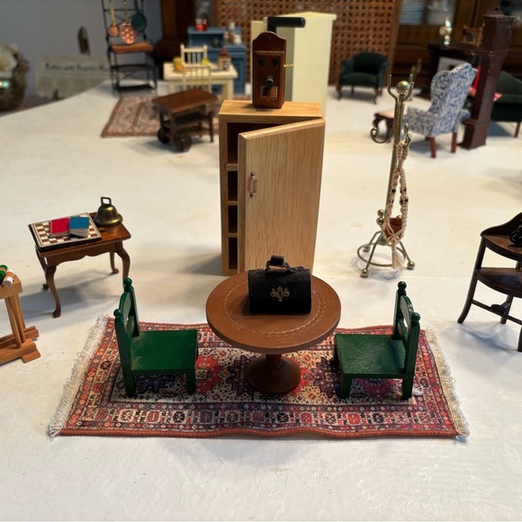 Miniature Furniture Set with Green Chairs and Table - Picture 1 of 4